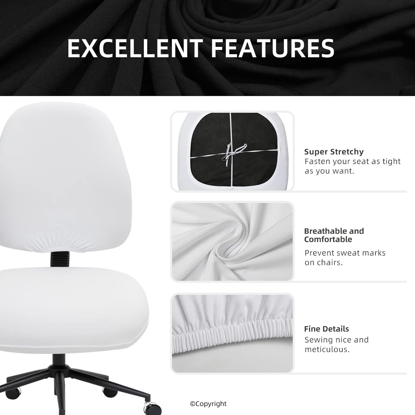 Skiennix Stretchable Desk Chair Seat Covers - Universal Spandex Slipcover for Pets | Removable & Washable, White