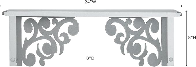 Touch of Class Noble Scrolls Metal Wall Shelf | Silver | Scrolling Designs | Display Shelves for Bedroom, Living Room, Bathroom, Entryway, Office, Hallway