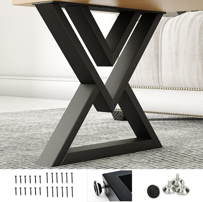 Heavy Duty Coffee Table Legs 16 Inch Set of 2, Industrial Metal Bench Legs 600 LBS Load Capacity, for DIY Bench, End Table, Side Table, Rust-Proof & Adjustable Feet Matte Black
