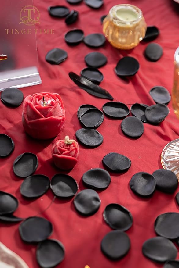 TINGE TIME 200pcs Rose Petals and Fake Roses Artificial Flowers for Wedding Decor, Bridal Shower, Party Decoration - Silk Flower Petals Bulk Pack (Black)