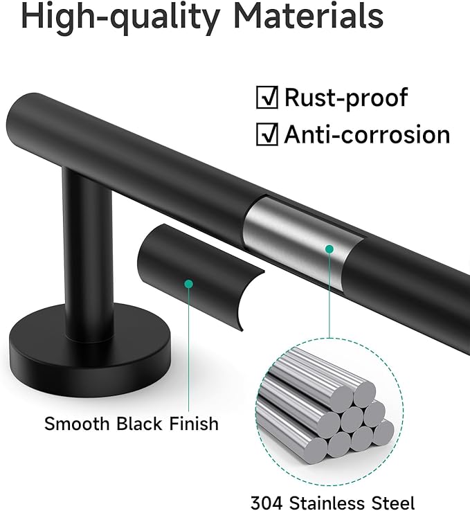 USHOWER Matte Black Bath Towel Bar, 30-Inch Towel Racks for Bathroom Wall-Mounted, SUS304 Stainless Steel Towel Rod (Total Length 32-Inch)