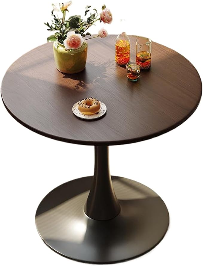24" Tulip Table for 1-2 Persons Modern Round Dining Room Table, Mid-Century Modern Walnut Small Kitchen Table with MDF Wooden Top, Leisure Coffee Table for Living Room, Dining Room, Office
