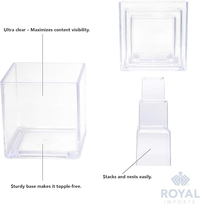 Royal Imports Flower Acrylic Vases Cubes - Decorative Centerpiece for Home or Wedding - Non Breakable Plastic, 1-Set of 3 Sizes: 4", 5", 6" - Clear