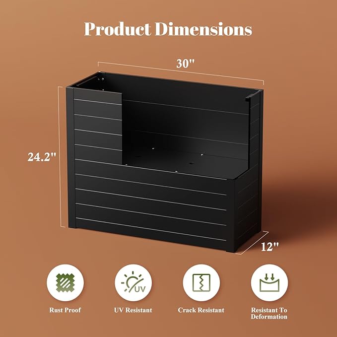 Outdoor Planter Box,Large Rectangular Planter for Indoor or Outdoor Patio/Porch, Durable All-Weather, Modern Design for Plants, Flowers, Garden (Black)