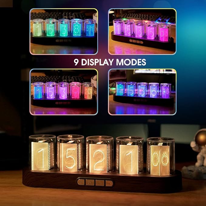 Cadmos Nixie Tube Clock.Glow Tubes Analog Clock.Creative Retro Digital Variable Color.Exquisite Desktop Decoration- Gift Idea-No Assembly Required (Imitation Wood Grain)