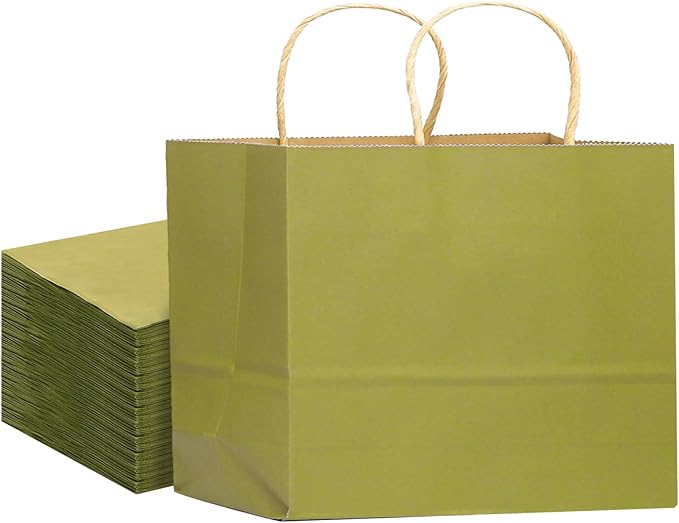 qiqee 13"x4.5"x10" Large Gift Bag with Handles Bulk 32PCS Gift Paper Bags Sage Green Bags Multiple Uses (Wide Large)