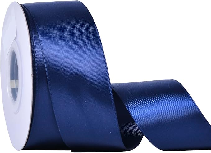 YAMA Navy Blue Double Faced Satin Ribbon, 1 1/2 Inch 25 Yards, Great for Crafts Bows Flower Bouquet Wedding Home Decor Gift Wrapping