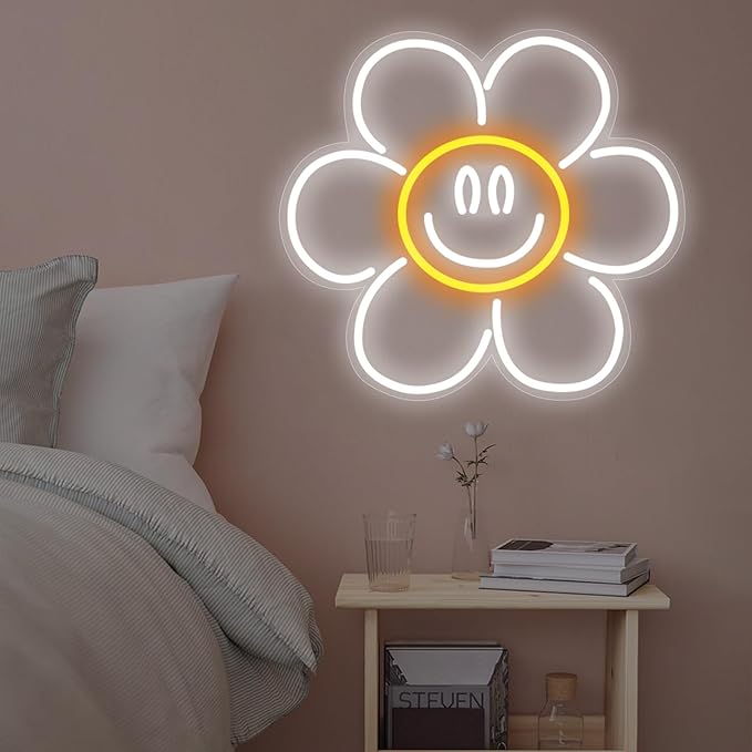 Daisy Smile Face Neon Sign, Sunflower LED Neon Light, Face Neon Signs for Wall Decor,Smile face Neon Signs for Bedroom Wall with Dimmable Switch for Children's Room,Bar, Party,Christmas,Wedding