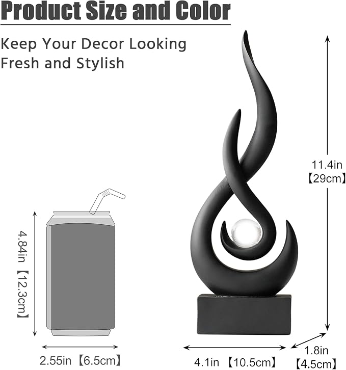 Modern Abstract Art Table Decoration,Resin Flame Statue Modern Centerpiece Ornaments for Living Room Great Gift Idea Home Decor,Collectibles (Black)