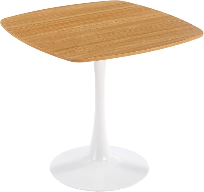 31.5 Inch Square Dining Table for 2 to 4 Person Mid Century Modern Tulip Table with Metal Pedestal Base Thick MDF Top for Apartment Kitchen Bistro Office, Oak and White