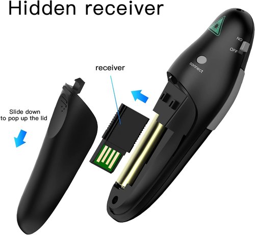 QUI Wireless Presenter Remote Clicker - PowerPoint Slide Advancer for Mac/Windows/Linux | USB A, Black