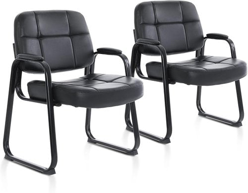 CLATINA Big & Tall Waiting Room Guest Chair Set - 400 lbs Capacity, Leather, Black, Padded Arms
