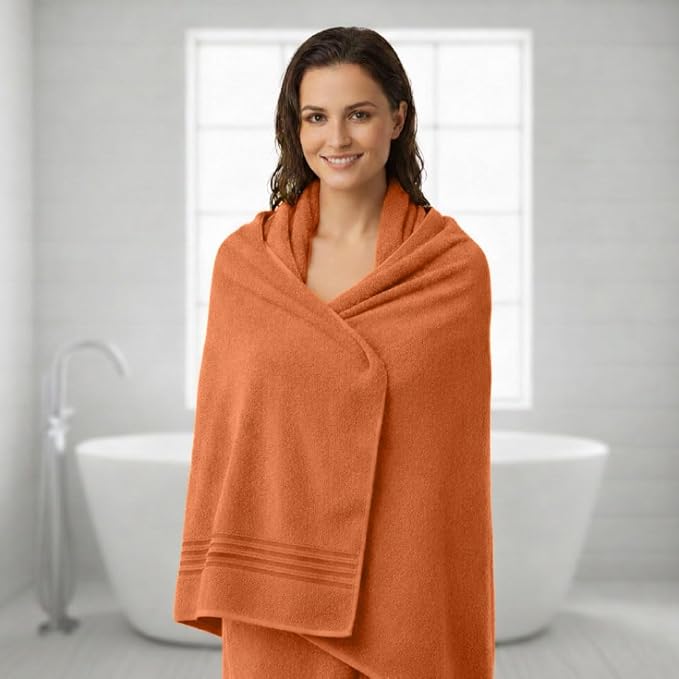 Orange Bath Towels for Bathroom – 100% Cotton, Thick, Soft, Luxury Bath Towels Set with 2 Extra Large Bath, 2 Hand, and 4 Washcloths – Plush, Absorbent, and Hotel-Quality Towels for Bathroom & Spa