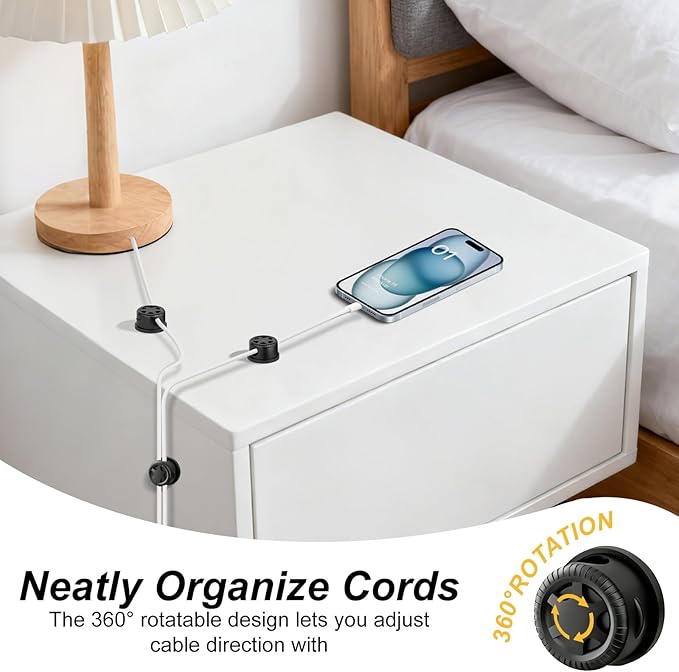 6 Pack Cord Organizer Magnetic Cable Clips, 360° Rotation Cable Clips - Adjustable Cord Holder for Nightstand, Adhesive Cable Management Cord Clips, Cable Holder & Charger Organizer（Black
