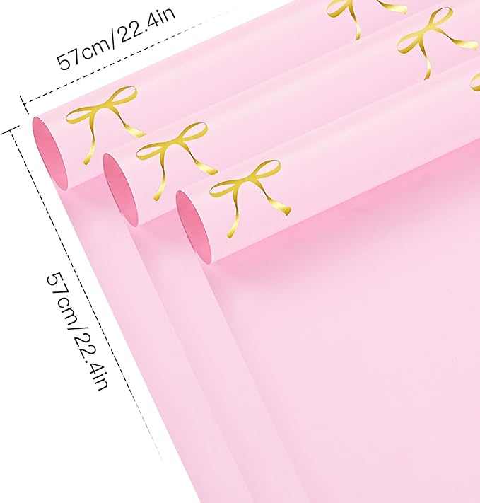 WRAPAHOLIC 20 Sheets Flower Wrapping Paper - 22.4 x 22.4 inch Pink Bow Water-Resistant Floral Bouquet Wrapping Paper, Florist Supplies Packaging for Wedding Birthday Gift DIY