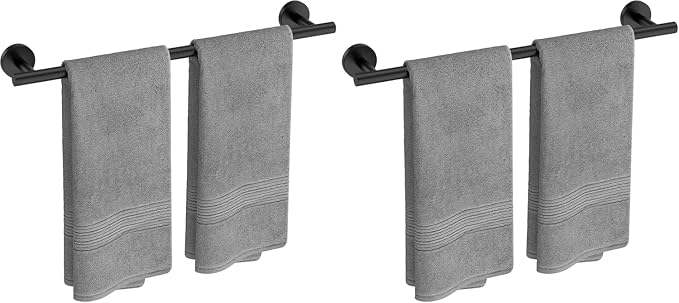 USHOWER 2-Pack Matte Black Towel Bar, 24-Inch Towel Racks for Bathroom Wall-Mounted, SUS304 Stainless Steel Towel Rod (Total Length 26-Inch)