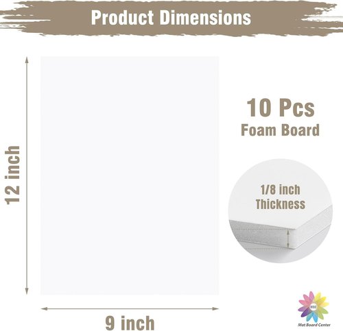 Mat Board Center | Acid-Free Foam Boards - Pack of 10, 9x12 Inch, 1/8" Thick, White
