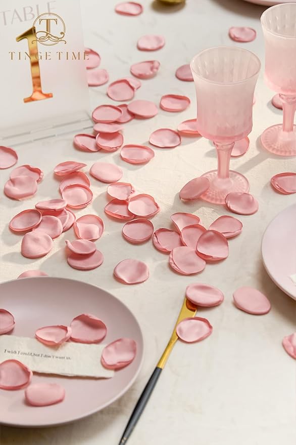 TINGE TIME 200pcs Rose Petals and Fake Roses Artificial Flowers for Wedding Decor, Bridal Shower, Party Decoration - Silk Flower Petals Bulk Pack (Dusty Pink)
