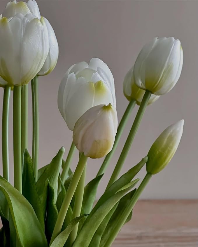 Sousi Real Touch Tulips Artificial Flowers Latex Faux Tulip Realistic Fake Tulips Flowers for Wedding Home Decorations (10, White)