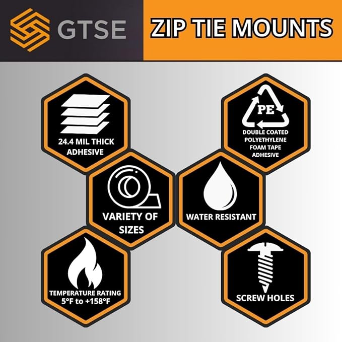 GTSE 100 Pack Of Black Screw Mounts, Zip Ties Up To 0.35" Wide, Saddle Type Zip Tie Anchors