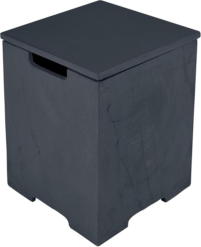AMS Fireplace | Elementi Square Slate Black Propane Tank Cover | Concrete GFRC base | 15.9 × 15.9 × 20 inches | Suited For Black Cape Town Fire Pit Table