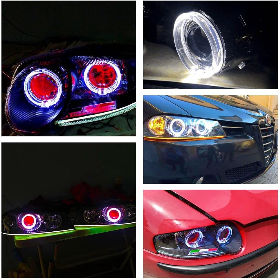 YUFANYA 2.5 Inch H1 Bixenon Projector Lens - Hi/Lo Beam with White Angel Eyes & Chrome Shrouds