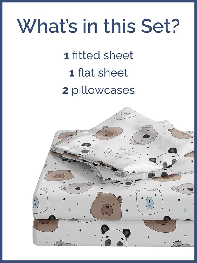 Kids Bears Queen 4 Piece Sheet Set - Boys, Girls, Teens, Toddler - Easy Fit Deep Pockets - Breathable, Hotel Quality Bedding Sheets - Machine Washable - Wrinkle Free - Cute, Cozy, Soft - CGK Linens