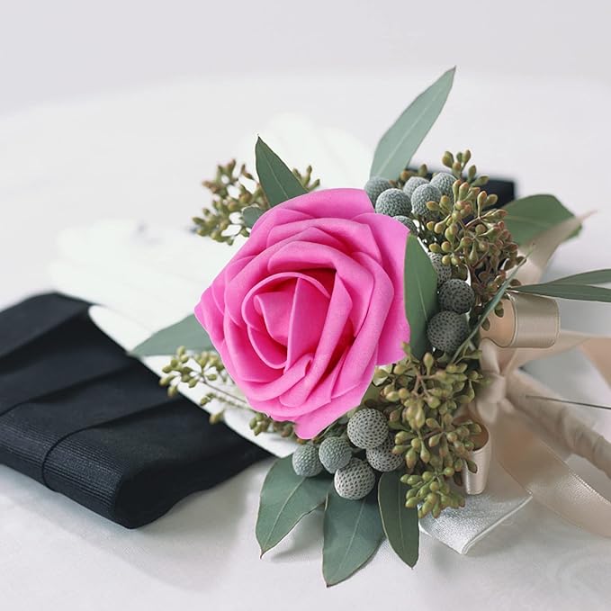 Artificial Roses Flowers 50pcs Real Looking Foam Fake Roses with Stems for DIY Wedding Bouquets Bridal Shower Centerpieces Party Decorations (50, Rose Red)