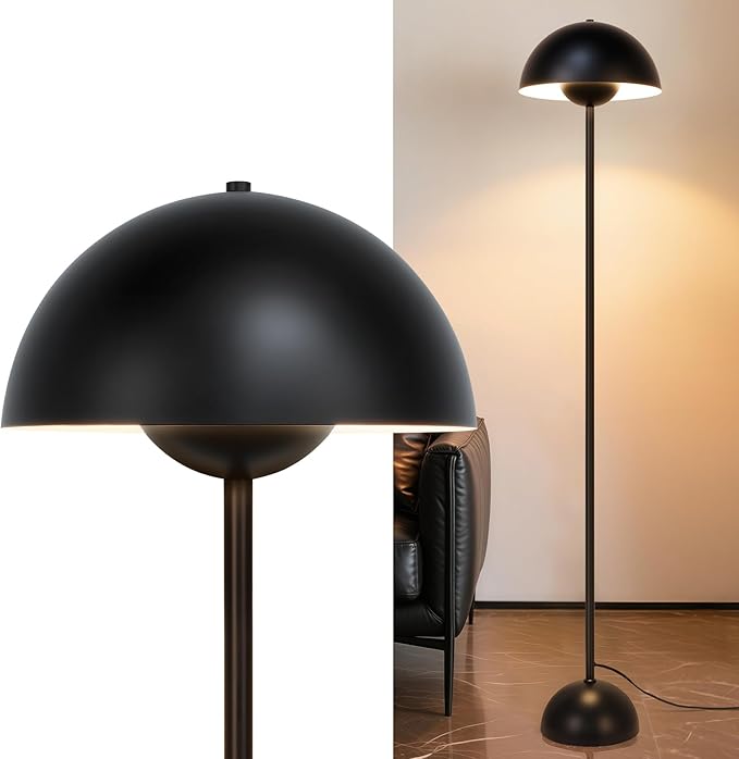 Coucrek 66'' Black Floor Lamp for Living Room, Industrial Standing Lamp with Unique Reflecting Shade, Modern Tall Floor Lamp for Bedroom Office Corner