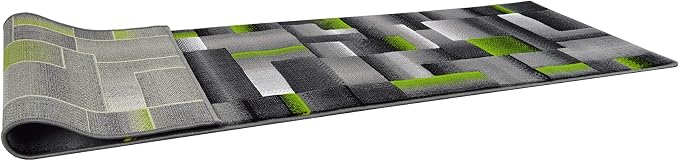 HR 2’ x 7’ Runner in Electric Green - Premium Quality Green/Black/Gray Abstract Geometric Modern Squares Pattern Area Rug - Contemporary Styling for Living Room, Bedroom - Unique Home Décor