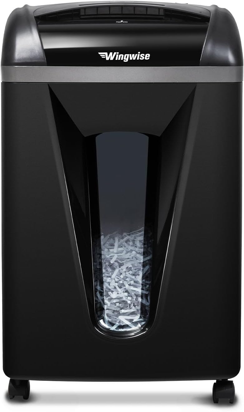 Wingwise 15-Sheet Paper Shredder - Quiet 58dB Operation, P4 Cross-Cut Security | 5.8-Gallon Bin, Shreds Credit Cards & CDs