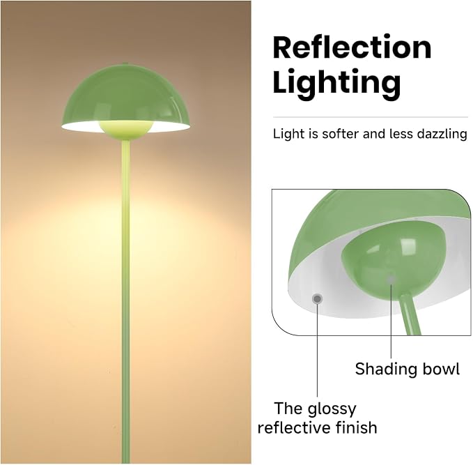 Coucrek Floor Lamp for Living Room, 66'' Tall Industrial Standing Lamp with Unique Reflecting Shade, Mid Century Modern Ambient Light for Bedroom Office Corner, Pastel Green