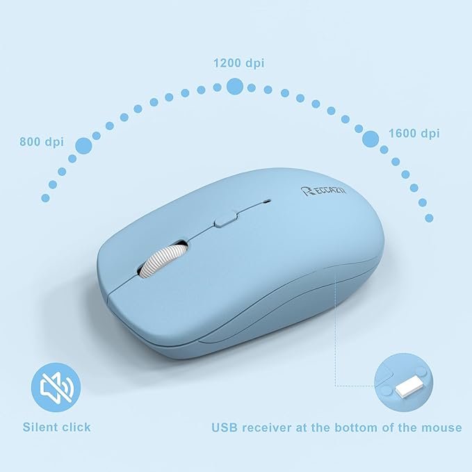 Wireless Keyboard and Mouse Combo, Full-Sized Wireless Keyboard and Adjustable DPI Mouse, 2.4GHz USB Receiver, Silent Keyboard and Mouse for PC, Windows, MAC, Desktop, Laptop(Sky Blue-B)