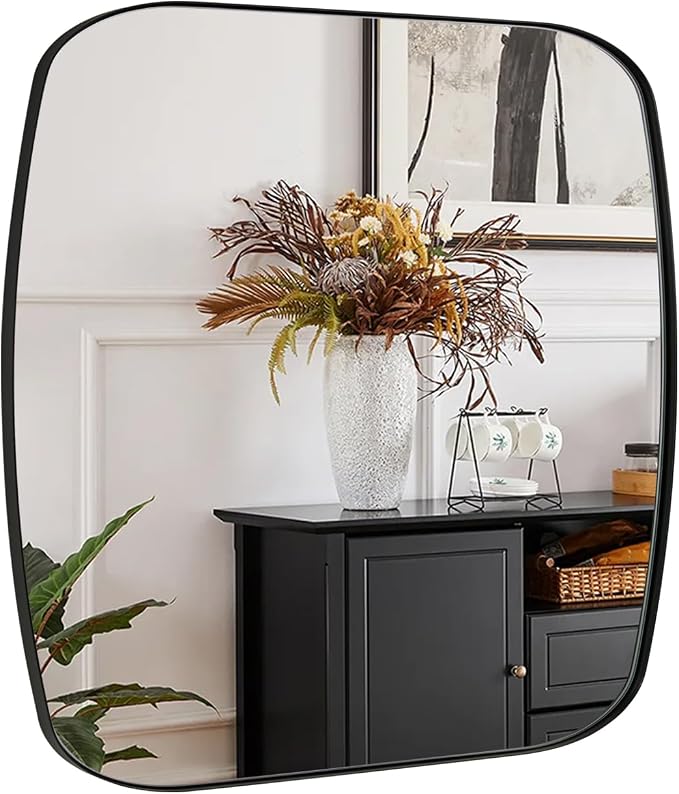 ANDY STAR 24x24 Black Bathroom Mirror, Oblong Vanity Mirror with Stainless Steel Metal Frame, Matte Black Mirror for Over Sink, Modern Anti Rust Wall Mounted