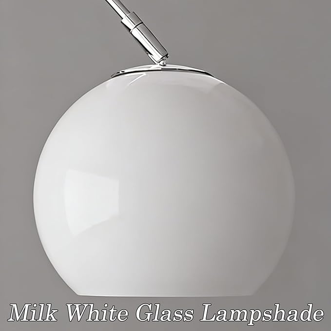 MIXL-Milk Glass Shade Arc Floor Lamp,Marble Base Arch Lamp,Chrome Flexible Rod Standing Light,Modern Floor Lamps for Living Room Office