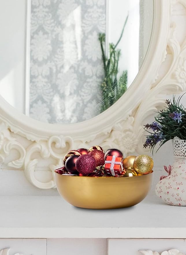 Serene Spaces Living Vintage Gold Decorative Iron Bowl, Table Centerpiece, Fruit Bowl, Floating Candle-Holder, Flower Bowl Vase, Potpourri, Catchall, Dining Table, 12" Diameter & 4" Tall, Single