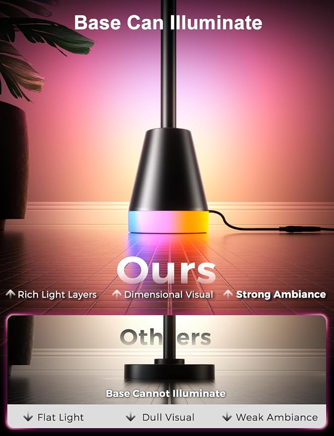 Corner Floor Lamp, Smart RGB Lamps for Living Room Bedroom, APP & Remote Control Tall Standing LED Lights, 16 Million DIY Colors Modern Ambient Lighting with Music Sync & Timer, Jet Black