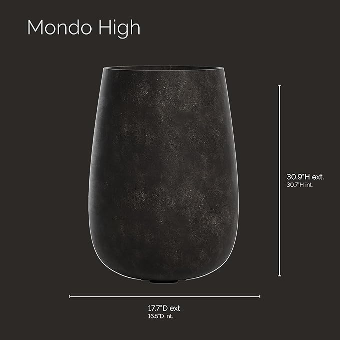 Mondo High Tall Planter – Brown Stone Finish – Fiberglass Indoor/Outdoor and Weather-Resistant Round Planter (17.7" D x 30.9" H Exterior, 16.5" D x 30.7" H Interior)