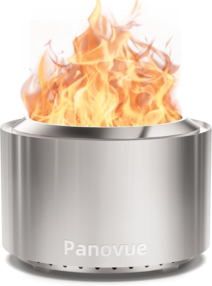 Panovue 22 Inch Smokeless Fire Pit, Stainless Steel Wood Burning Outdoor Firepit for Outside Patio, Backyard, Camping and Outdoor Gatherings,Outdoor Fire Place with Removable Ash Pan