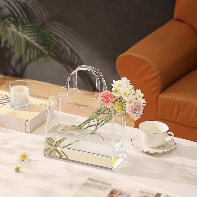Purse Vase, Bag Vase for Flowers, Clear Acrylic Vase, Purse Vase for Flowers, Aesthetic Vases for Flowers, Decorative Tote Bag Vases for Wedding, Living Room, Bedroom, Table, Office(Tote Bag)