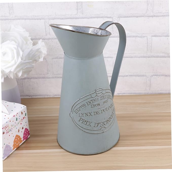 TOYANDONA Rustic French Style Metal Pitcher Vase Antique Country Decor Flower Bucket Wedding Party Accent for Home and Office Decoration