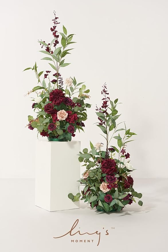 Ling's Moment 41" Tall Fall Free Standing Artificial Flowers Arrangements 2pcs Wedding Arch Altar Stage Decorations Romantic Marsala For Ceremony Reception Rose Floral Party Outdoor Centerpieces Decor