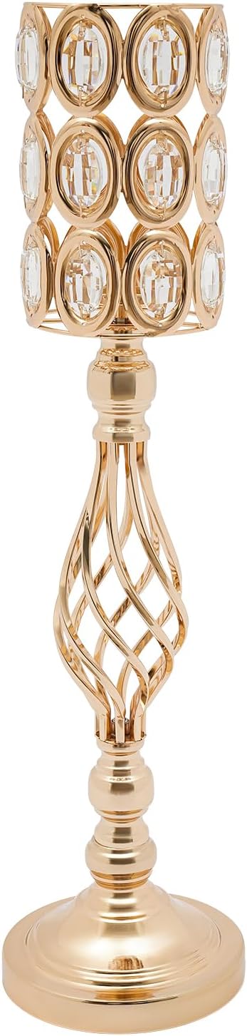 Wedding Centerpieces for Tables, 10 Pcs Vases for Centerpieces with Crystal Beads, 24in Tall Wedding Vase for Tables, Metal Flower Vase Stand with Crystal Beads for Wedding (Gold)