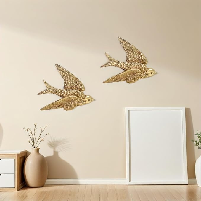 Garneck 2Pcs Vintage Bird Wall Art Decor : 4.9'' Resin Flying Bird Wall Sculpture 3D Antique Animal Figure Set for Living Room Bedroom Home Office Garden Indoor Outdoor