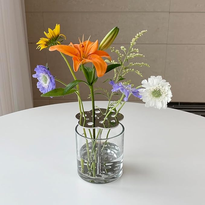Ikebana Vase – Basic Flower, Stainless Steel Stand, Luxury Modern Decorative Vase for Home, Table Centerpiece, Office