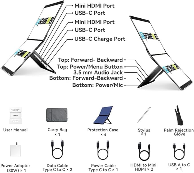 EHOMEWEI X2 Air Touchscreen Portable Dual Monitor 2.8K 90Hz QLED with Stylus Pen 14.2“*2 IPS 2520 * 1680 Display, 400 Nit Brightness 1500:1, 100% sRGB, for Office/Home/Travel Laptop Extender Screen