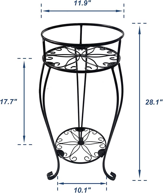 CASIMR 2 Tier Plant Stand, 2-Pack 28.1 inch Tall Metal Potted Holder Rack,Indoor Outdoor Multiple Flower Pot Shelf Rustproof Iron Garden Container for Garden Patio Living Room Corner Balcony, Black