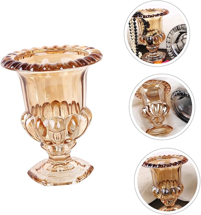 Mobestech Embossed Glass Flower Vase Amber Decorative Vase Ornament for Home Tabletop Artful Centerpiece Desk Decor