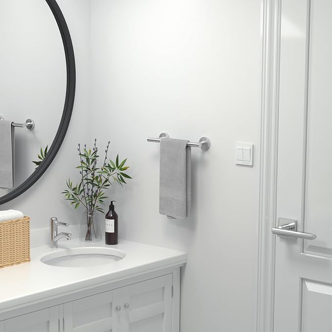USHOWER Brushed Nickel Hand Towel Bar, 9-Inch Towel Racks for Bathroom Wall-Mounted, SUS304 Stainless Steel Towel Rod (Total Length 11-Inch)