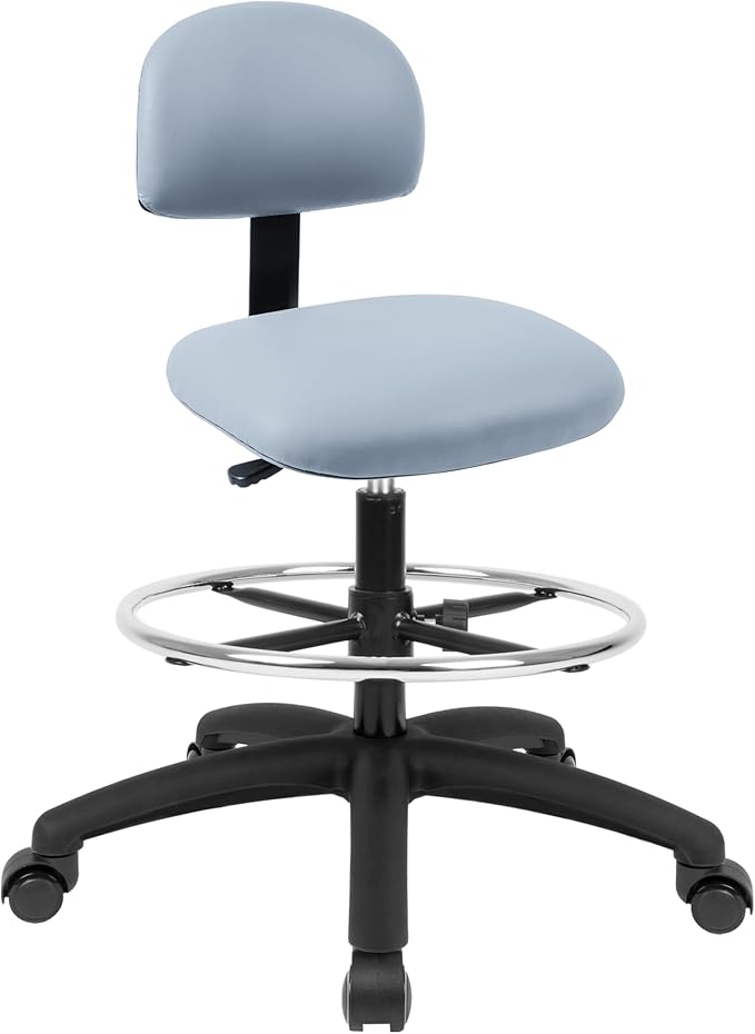 Chair Master FSS Series Square seat Tall (24"-34") seat Height Chair. Vinyl-for Office, Garage, Desk, Shop, Computer, Doctor, Medical, Easy to Clean! 18" Footring (Gray, Tall, Self Braking Casters)